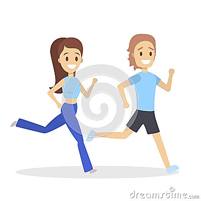 Couple of jogger run together. Sport training Vector Illustration