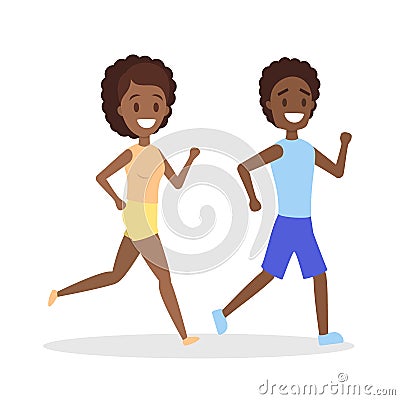 Couple of jogger run together. Sport training Vector Illustration