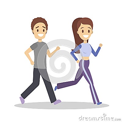 Couple of jogger run together. Sport training Vector Illustration