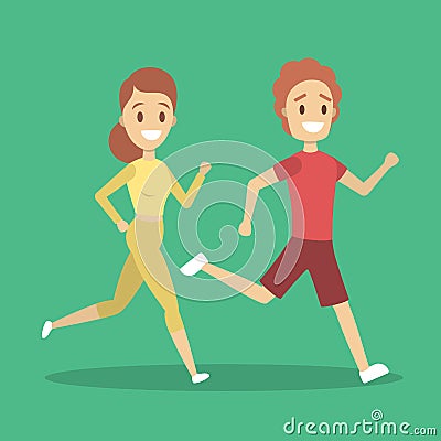 Couple of jogger run together. Sport training Vector Illustration