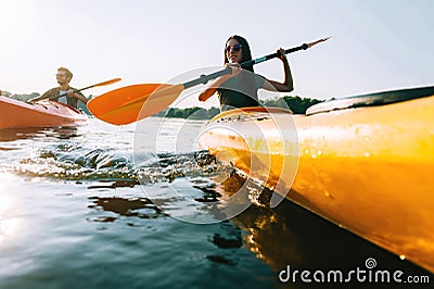 Couple kayaking. Stock Photo