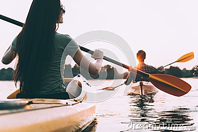 Couple kayaking. Stock Photo