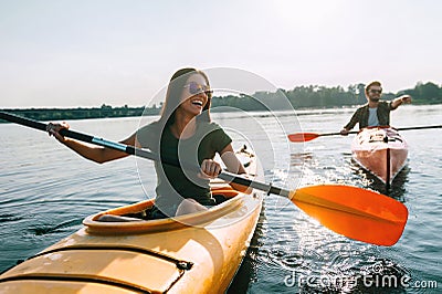 Couple kayaking together. Stock Photo