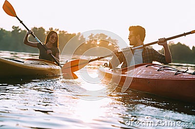 Couple kayaking together. Stock Photo