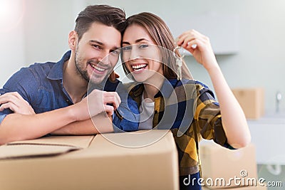 Couple with keys to new home Stock Photo