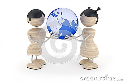 Couple kids hold globe Stock Photo