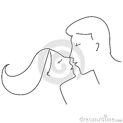 Couple kissing line art Vector Illustration
