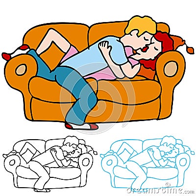 Couple Kissing on the Sofa Vector Illustration