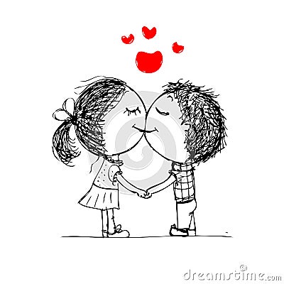 Couple kissing, valentine sketch for your design Vector Illustration