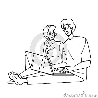 couple laptop vector Vector Illustration