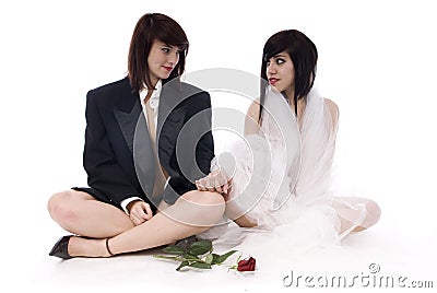 Couple of lesbian woman in love isolated Stock Photo