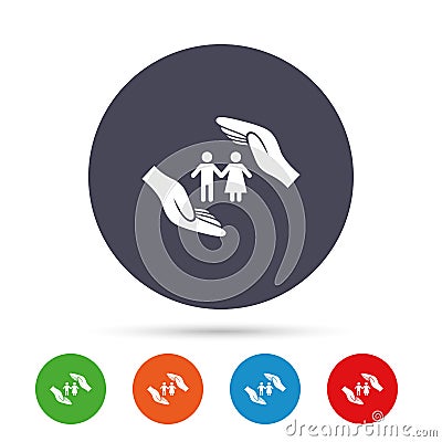 Couple life insurance sign icon. Hands protect. Vector Illustration