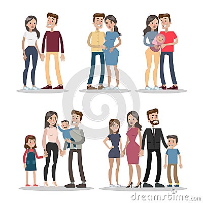 Couple life stages. Vector Illustration