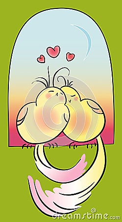 Couple little birds in love Vector Illustration
