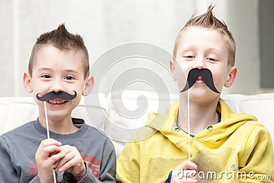 Couple of little brothers making funny faces Stock Photo