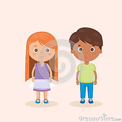 Couple little kids characters Vector Illustration