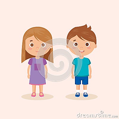 Couple little kids characters Vector Illustration