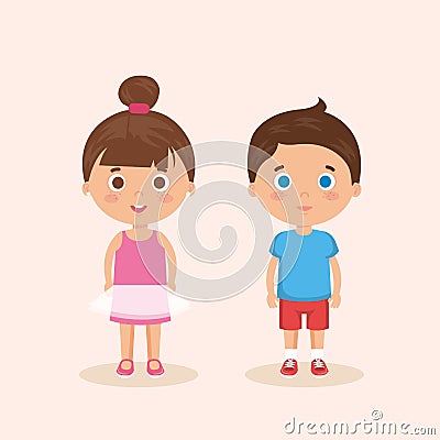 Couple little kids characters Vector Illustration