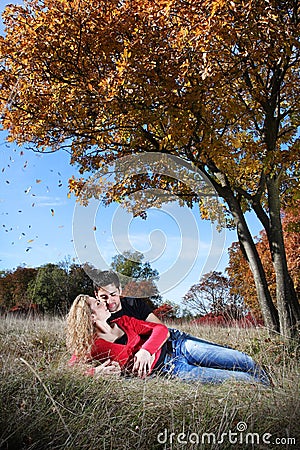 Couple in love in autumn Stock Photo