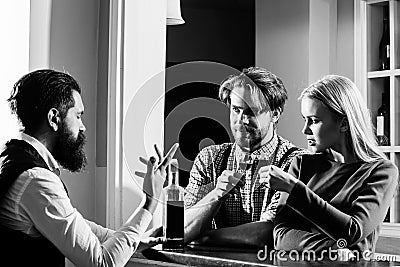 Couple in love and bartender at bar Stock Photo