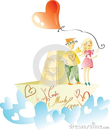 Couple on love boat Vector Illustration