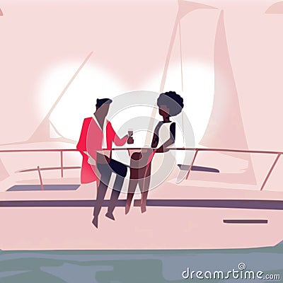 Couple love yatch valentine vector design illustration Cartoon Illustration