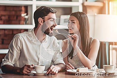 Couple in love in cafe Stock Photo