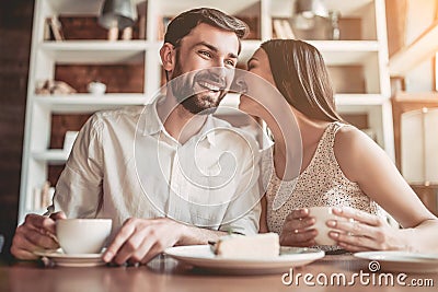 Couple in love in cafe Stock Photo