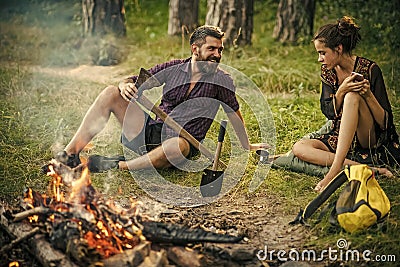 Couple in love. Camping, hiking, summer vacation Stock Photo