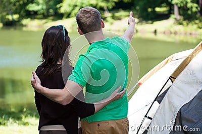 Couple in love on a camping Stock Photo