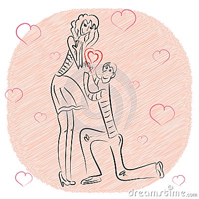 Couple in love card. valentines day drawing Vector Illustration