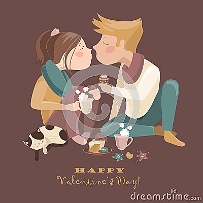 Couple in love celebrating Valentines Day Vector Illustration