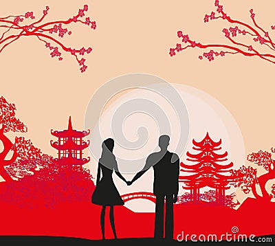 Couple in love in China Vector Illustration