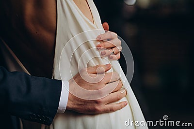 Couple love close tenderness together hands hugs Stock Photo