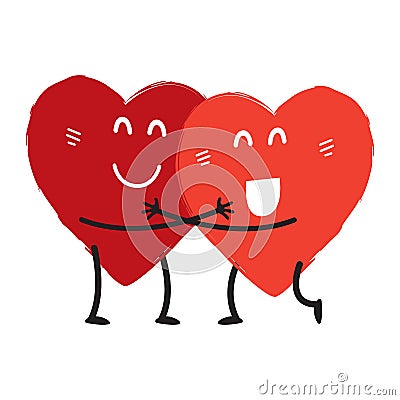 Couple in love concept two cute hearts hugging, vector Vector Illustration