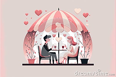 Couple in love dating with wine, hearts on pink background, created using generative ai technology Stock Photo