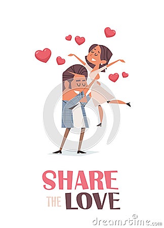 couple in love girlfriend and boyfriend having fun valentines day celebration concept greeting card Vector Illustration