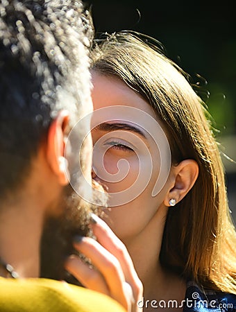 Couple in love is going to kiss. Girl and guy Stock Photo