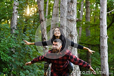 Couple in love have fun, enjoy freedom. Carefree Stock Photo