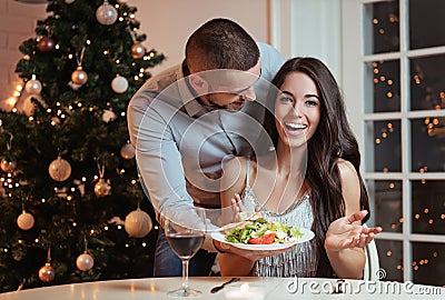 Couple in love, having a romantic dinner Stock Photo