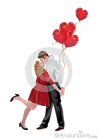 Couple in love with Heart Balloons Vector Illustration