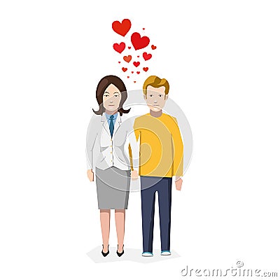 Couple in love with heart symbols flat Vector Illustration