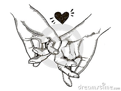 Couple in love hold hands engraving vector Vector Illustration