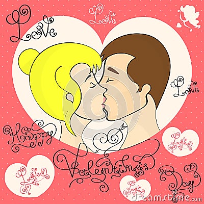 Couple in love kiss Vector Illustration