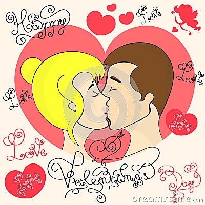 Couple in love kiss Vector Illustration