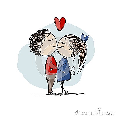 Couple in love kissing, valentine sketch for your Vector Illustration