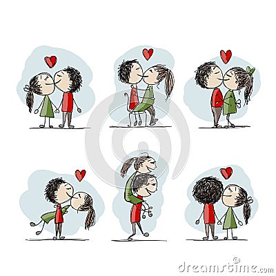 Couple in love kissing, valentine sketch for your Vector Illustration