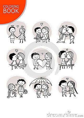 Couple in love kissing, valentine sketch for your design Vector Illustration