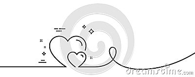 Couple Love line icon. Two Hearts sign. Continuous line with curl. Vector Vector Illustration