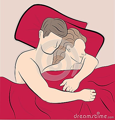 Couple in love lying on bed embracing. relationship concept. vector illustration. Vector Illustration